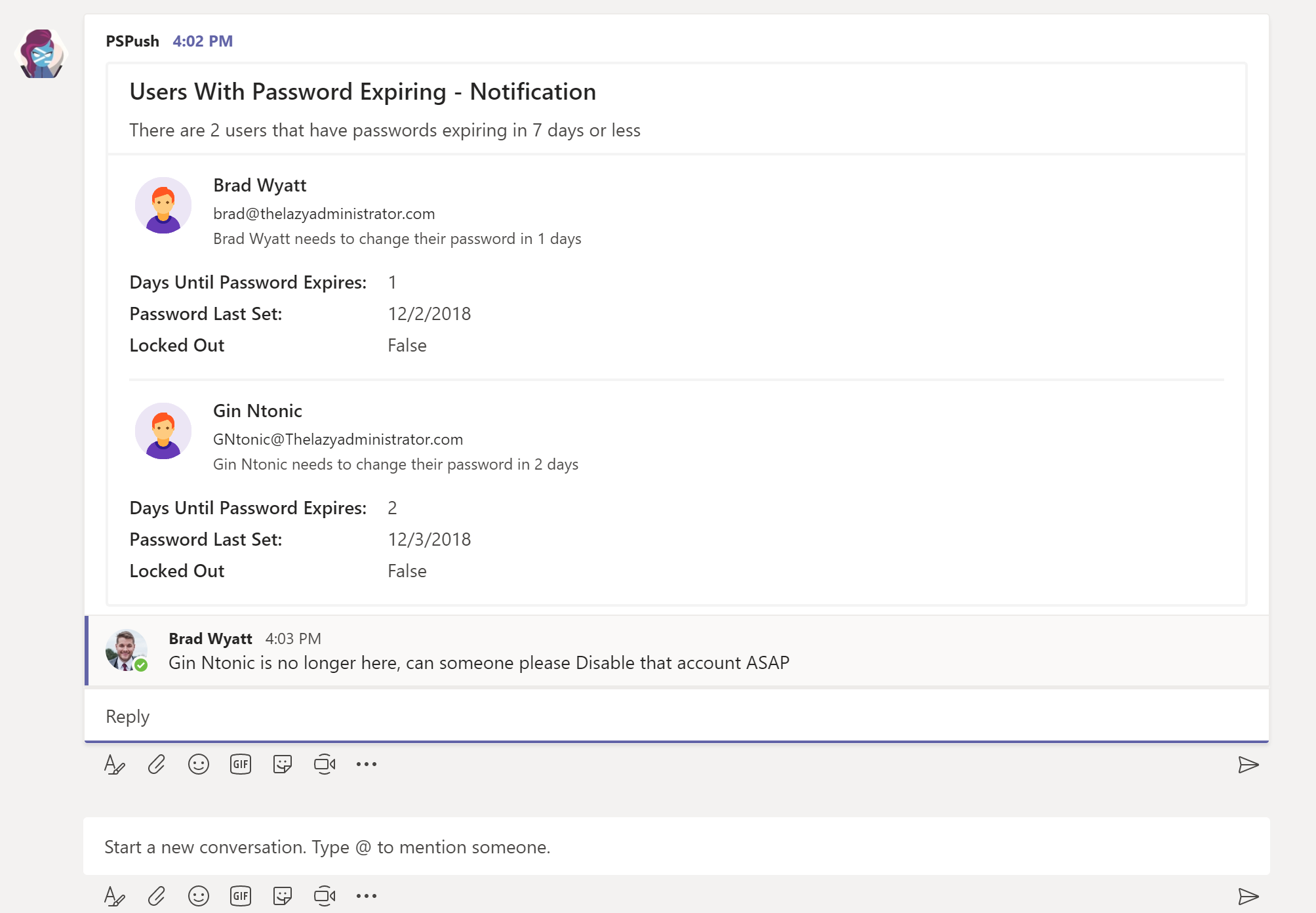 Post Users with Expiring Passwords as Microsoft Teams Message with